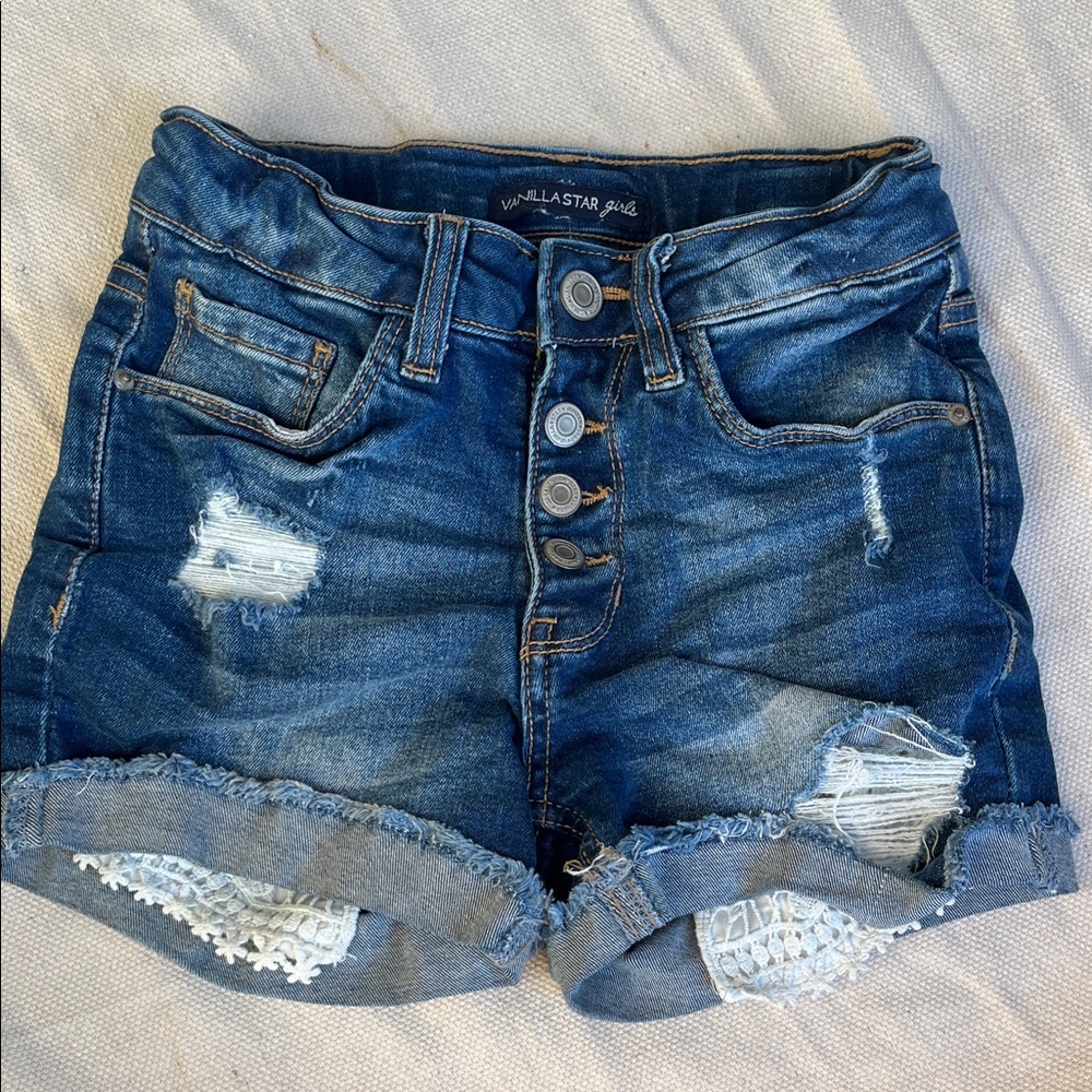 Kids Wallflower Dark Blue Distressed Jean Shorts